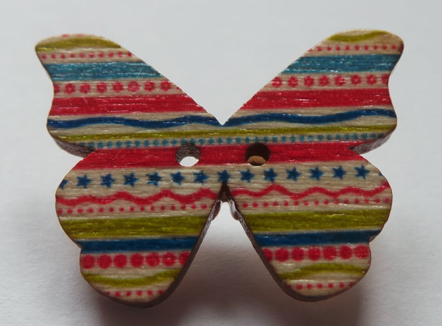 Cute little Butterfly wooden button brooches -  10 different designs polka dot