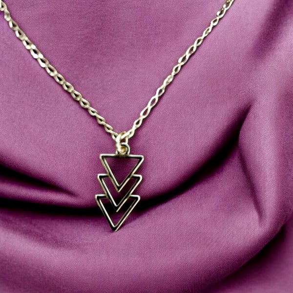 Triangles 14k Gold Vermeil Pendant - 16” Gift Boxed