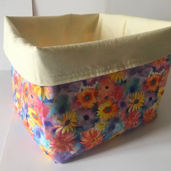 Fabric Storage Box Yellow Floral Cotton Reusable Storage Caddy