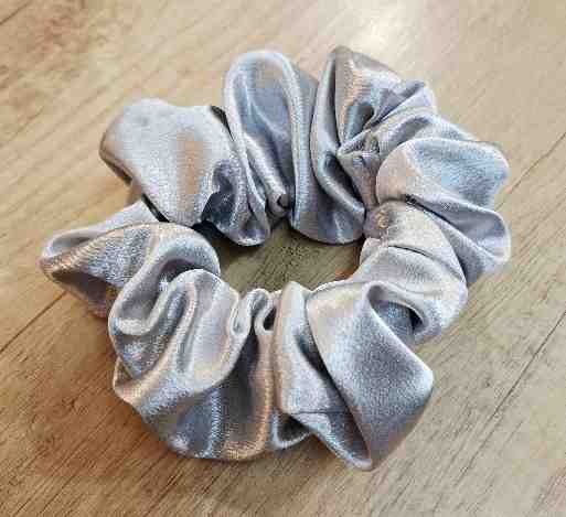Handmade silver crepe satin scrunchie