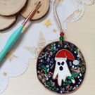 Christmas ghost hanging woodslice decoration 