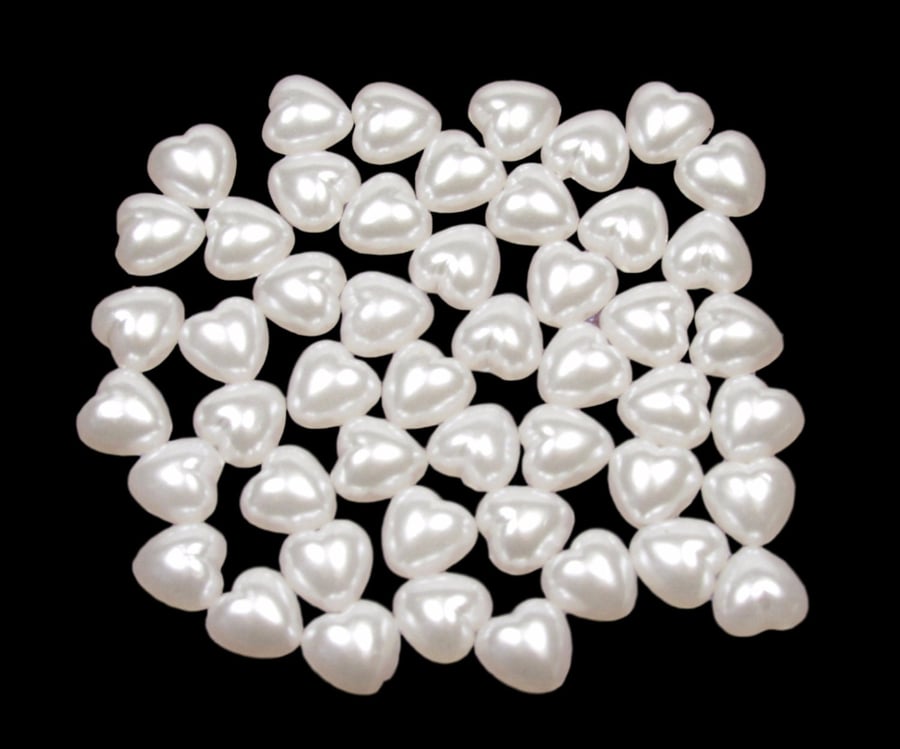 100 x White Pearl Flat Backed Heart Shape 8mm, Crafts, Table Decorations, Weddin