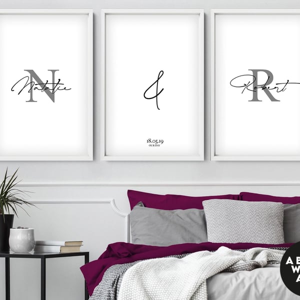 Couples Anniversary Gift, Valentine's day, Set x 3 couple gift prints, Bedroom W