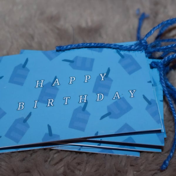 9 pack, piece of cake, bithday gift tags, blue
