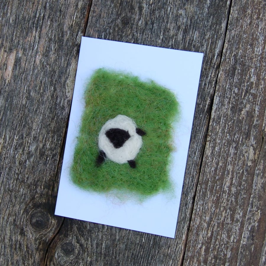 Birthday card  Sheep Frolicking Lamb Needlefelt wool card  Easter card