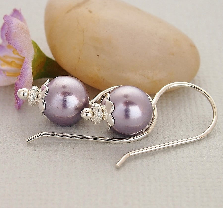 Mauve Pearl Earrings - Sterling Silver