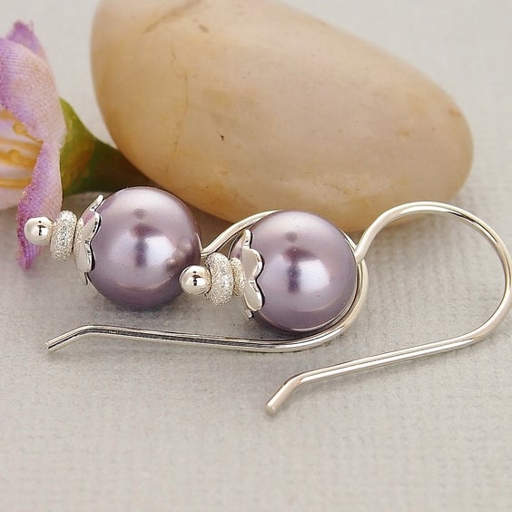 Mauve Pearl Earrings - Sterling Silver