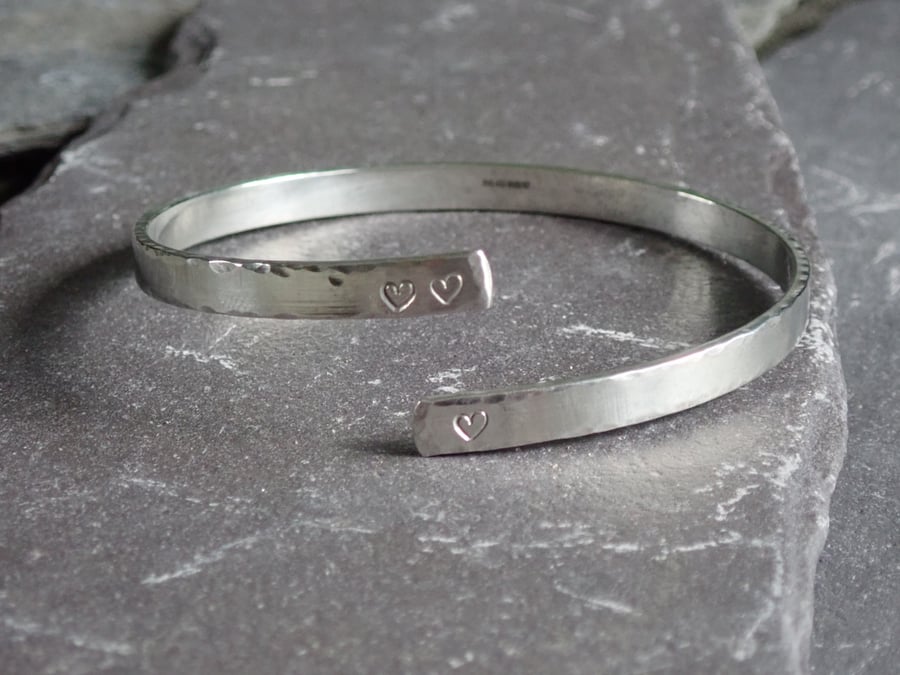 LOVE and heart Bangle, Recycled Sterling Silver, Secret LOVE Message Inside