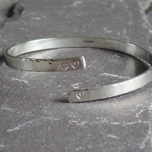 LOVE and heart Bangle, Recycled Sterling Silver, Secret LOVE Message Inside