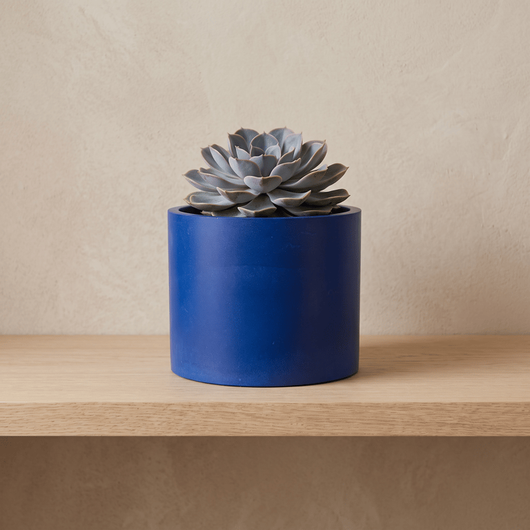 Large 15 cm Round Prussian Blue Plant Pot for Houseplants