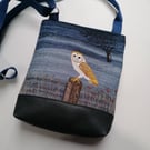 Embroidered 'Night' Barn Owl Small Crossbody Bag 