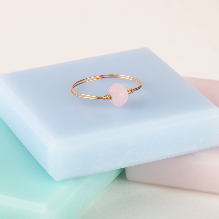 Thin Gold Stacking Ring - Skinny Gold Ring Band - Stackable Ring With Pink Stone