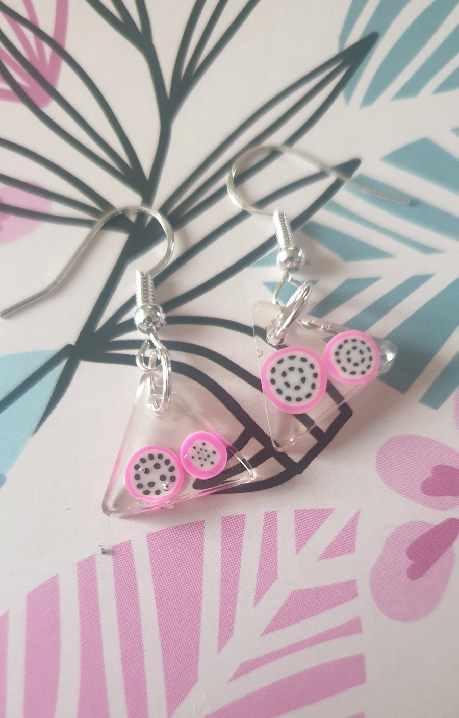 Triangle dragonfruit resin earrings