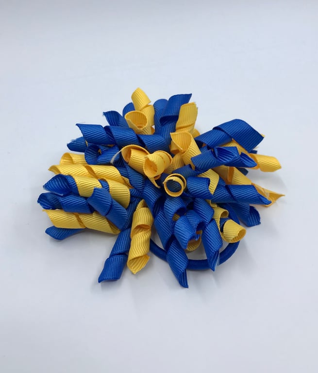 3 inch Royal Blue and Yellow Gold Curly Corkers on Elastics (pair)