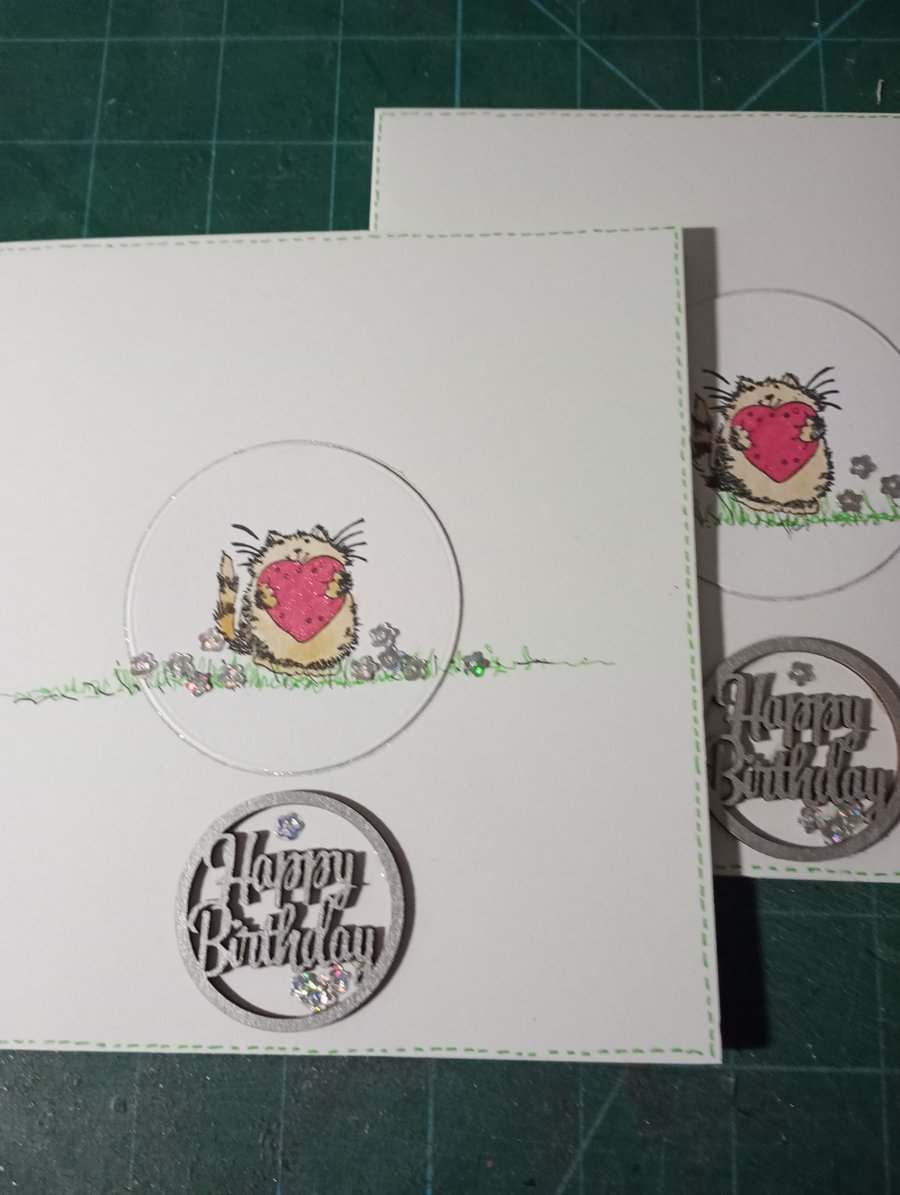 Cute cate with heart birthday card