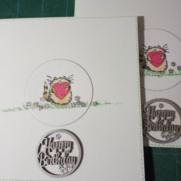 Cute cate with heart birthday card