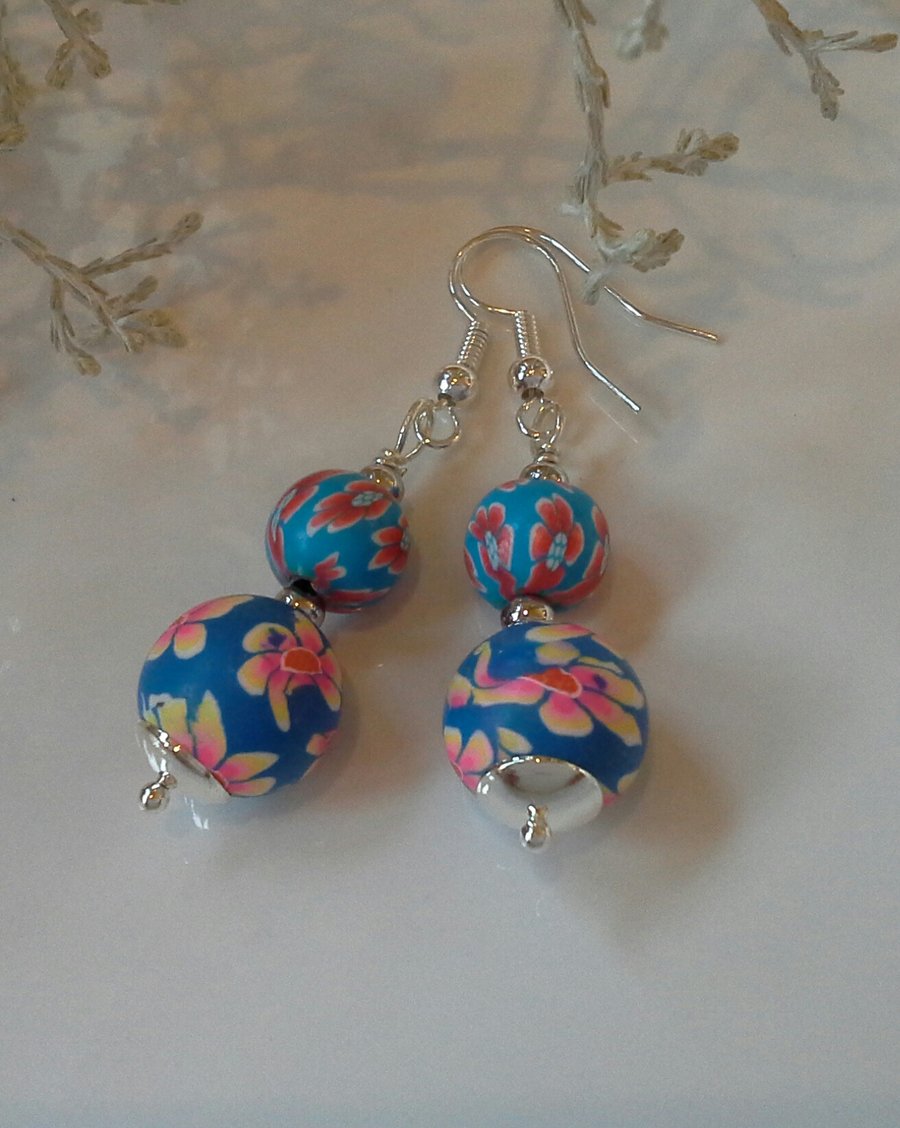 Pretty,  Feminine, Polymer Clay Silver Plated Earrings