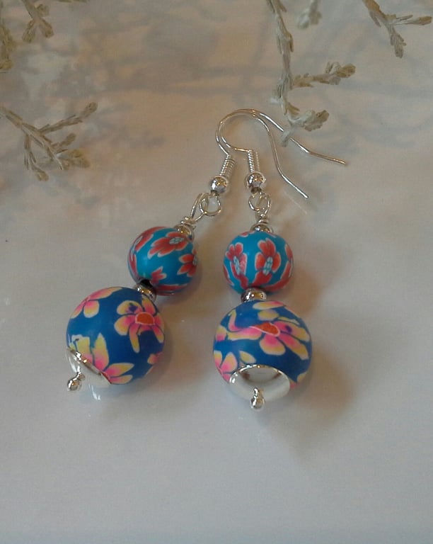 Pretty,  Feminine, Polymer Clay Silver Plated Earrings