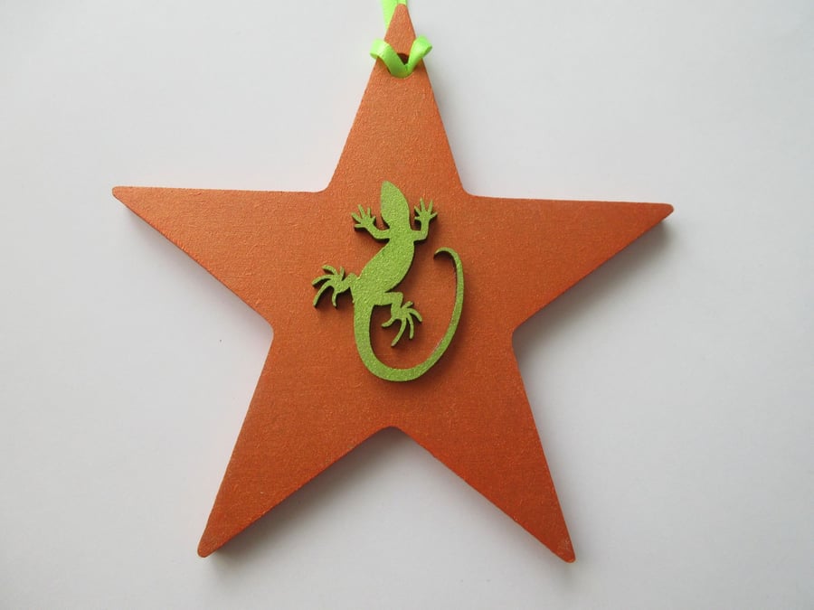 Lizard Reptile Star Christmas Tree Decoration Lime Green Orange