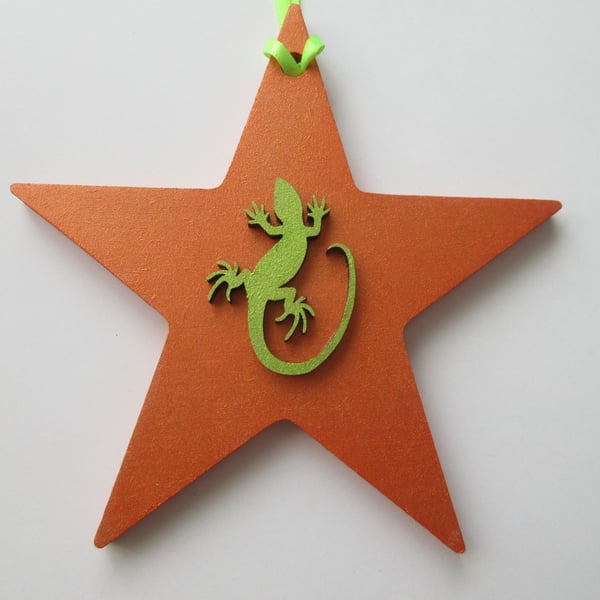 Lizard Reptile Star Christmas Tree Decoration Lime Green Orange