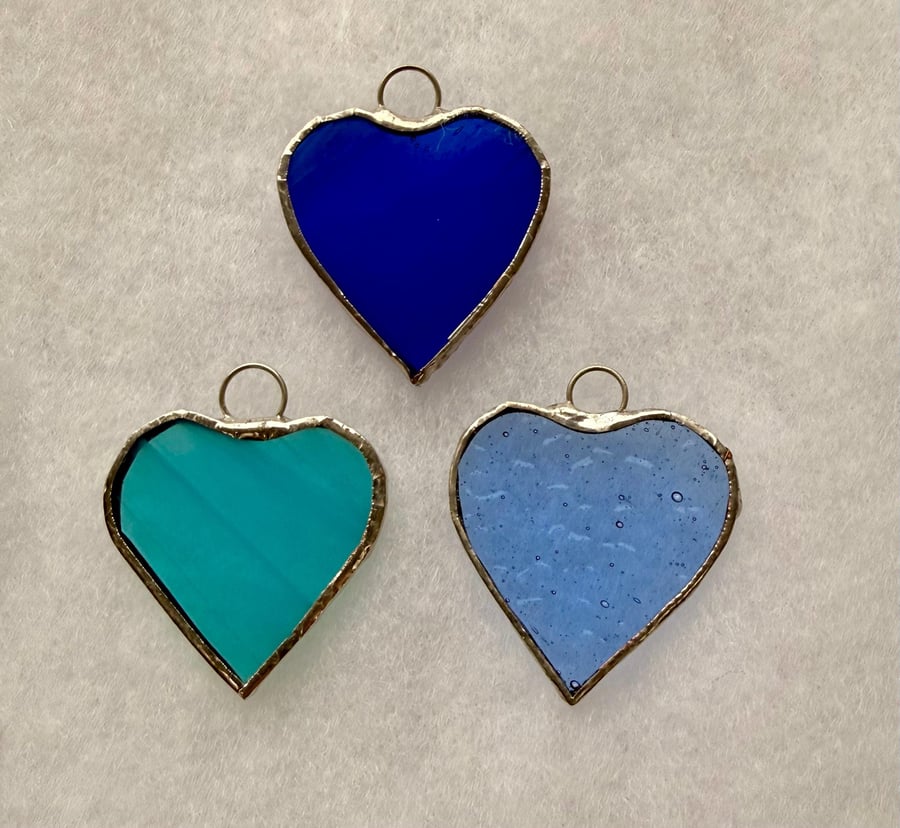 Stained glass small heart, BLUE variations
