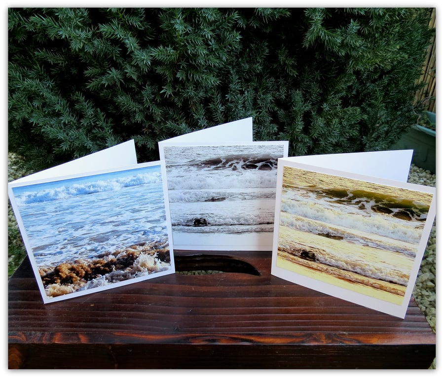 Surf's up.  A set of three photographic cards.  