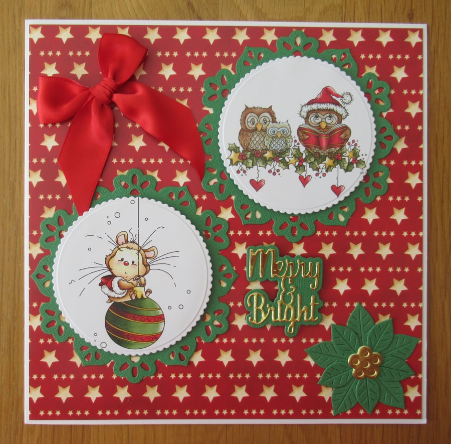 8x8" Christmas Owls - Chrstmas Card