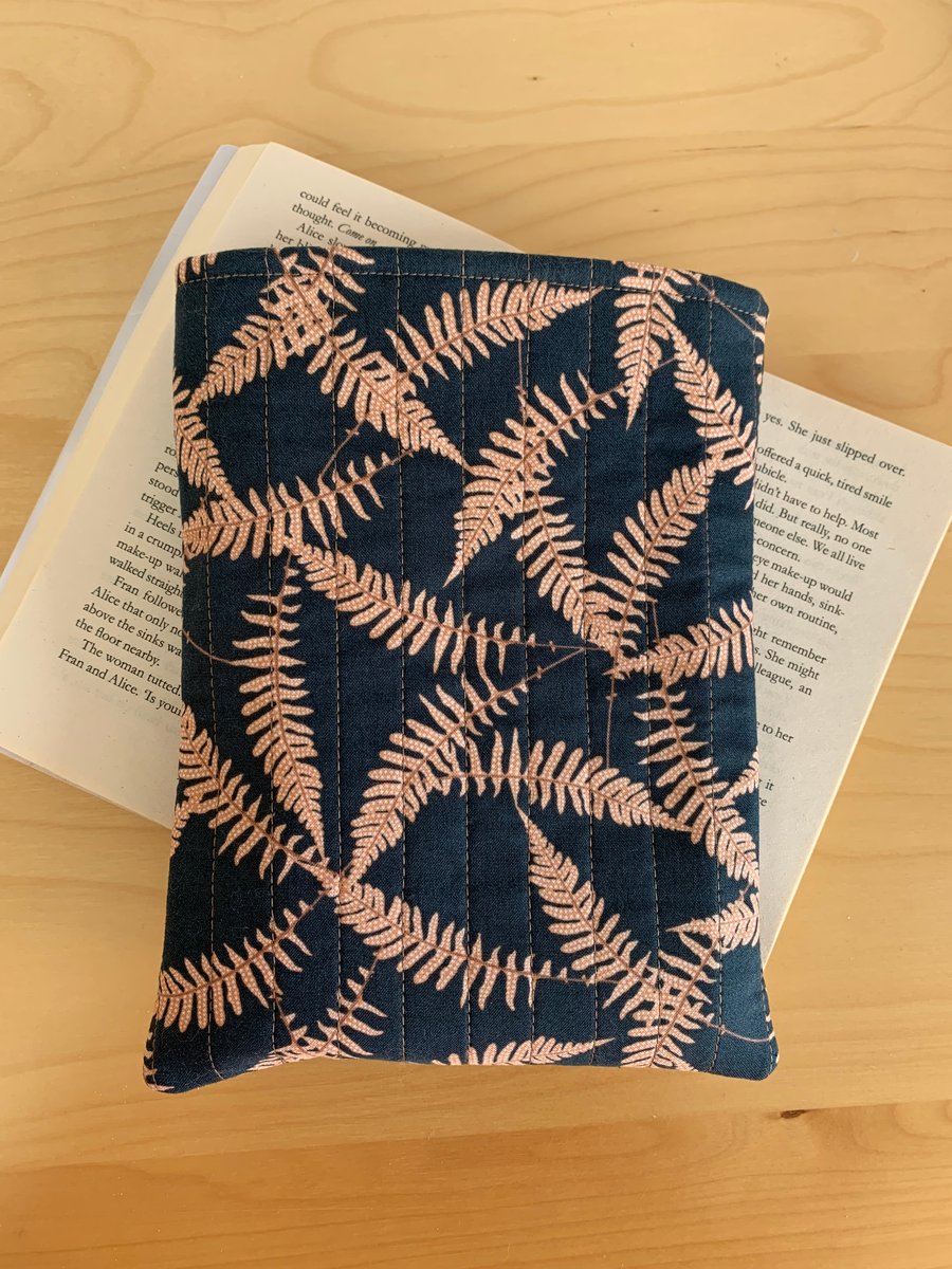Fern Leaf Print Quilted Cotton Book Sleeve - Paperback Size