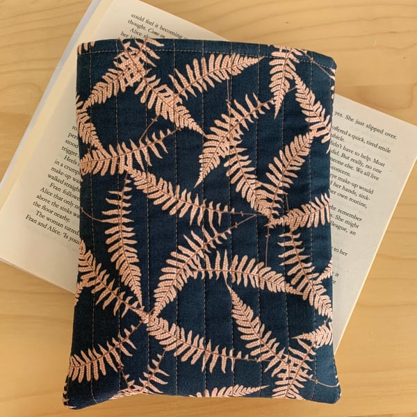 Fern Leaf Print Quilted Cotton Book Sleeve - Paperback Size