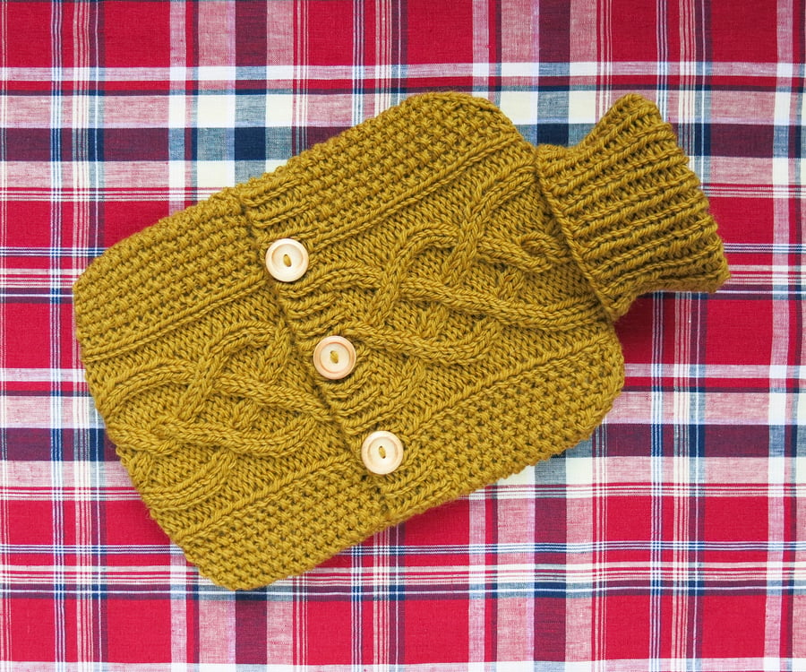 Hot Water Bottle Cosy. Autumn Gold.