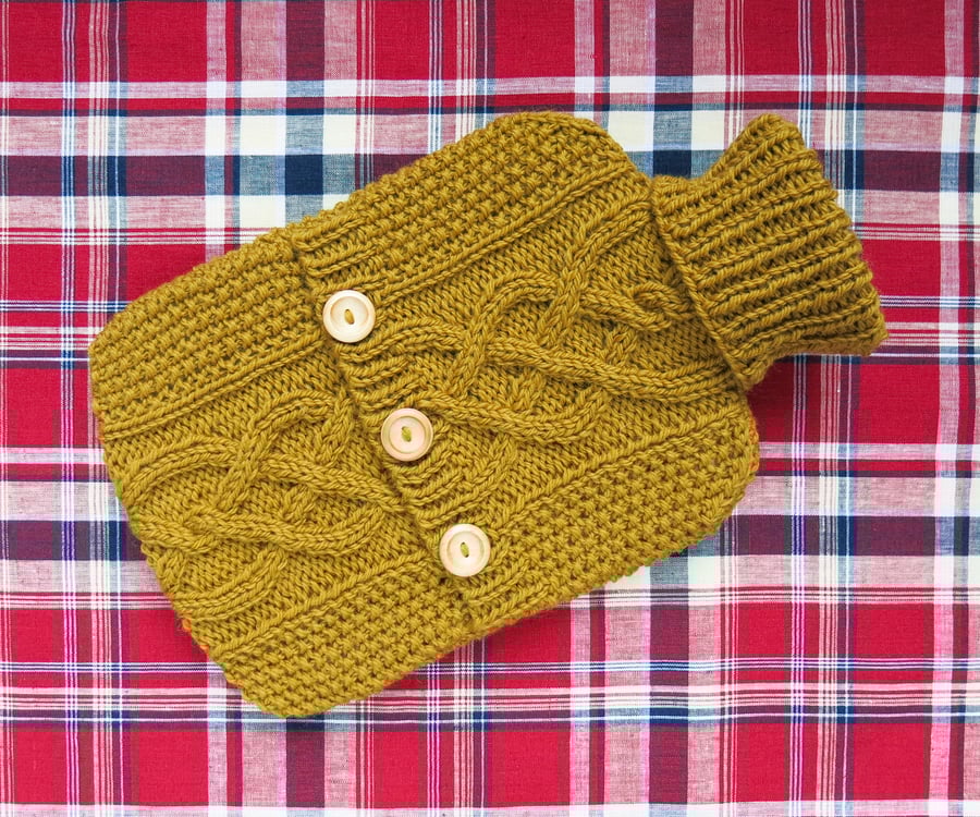 Hot Water Bottle Cosy. Autumn Gold.
