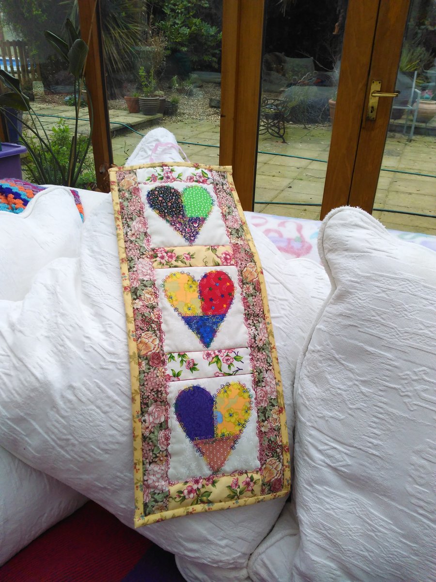 ChrissieCraft Folkart hearts small quilted and embroidered wall-hanging 