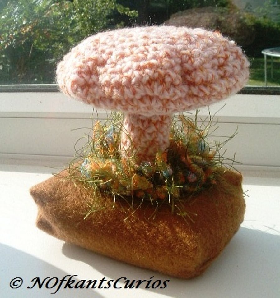 Autumnal Fungi!  Crocheted and Felt Autumn Themed Pin Cushion or Ornament