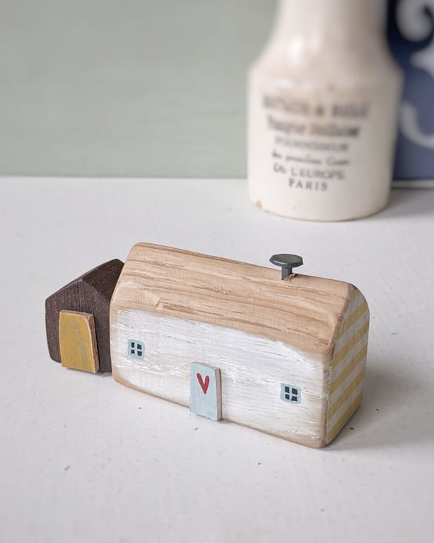 Little Handmade Painted Wooden House with Teeny Side Shed