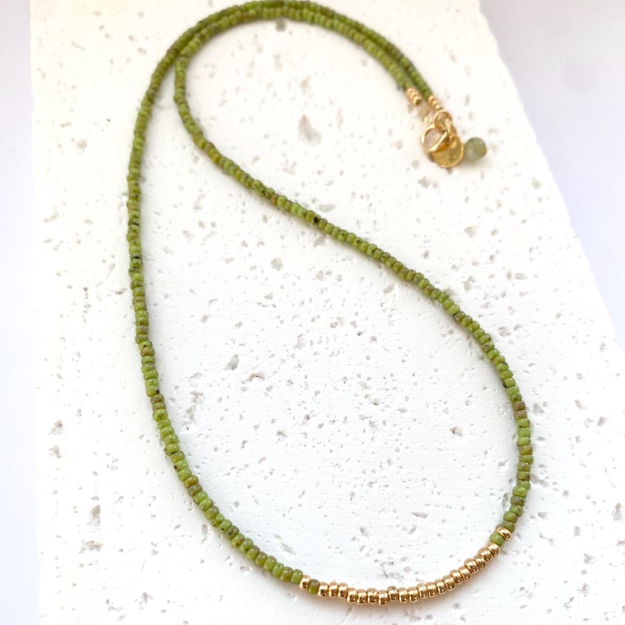 Mira Miyuki Necklace - MossOcean Jasper - Free Personalisation