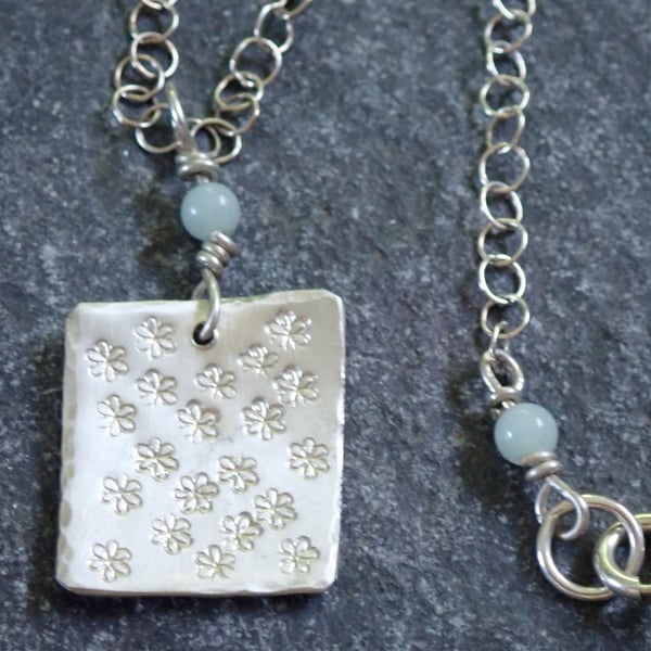 Daisy Flower Necklace, Sterling Silver, Hand Stamped