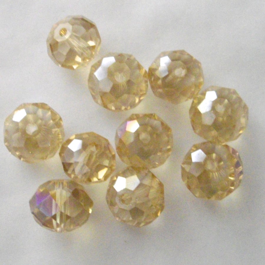 10 x Champagne AB Faceted Crystal Rondelle Beads