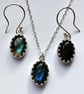 Sterling Silver Labradorite Necklace Earrings Jewellery Gift Set Oval Gemstones