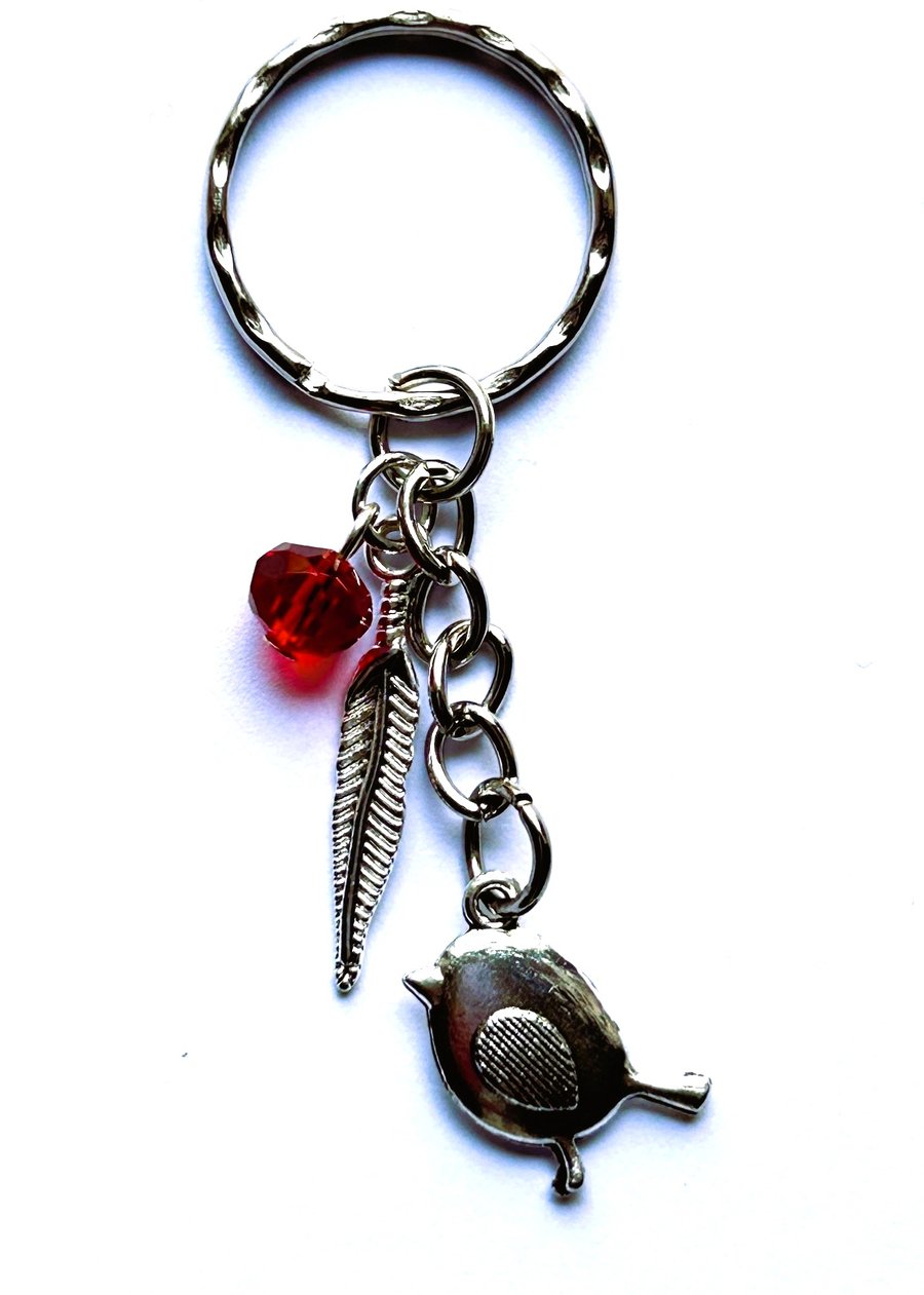 Little Robin & Feather Crystal Keychain with Card