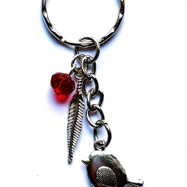 Little Robin & Feather Crystal Keychain with Card