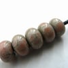 handmade lampwork glass beads, grey and pink