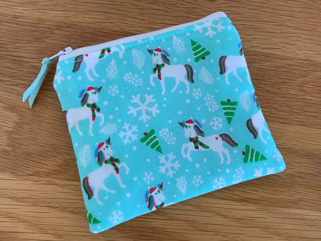 Fabric Coin Purse, Money Pouch, Zipped Purse, Purse, Card Holder, Unicorn