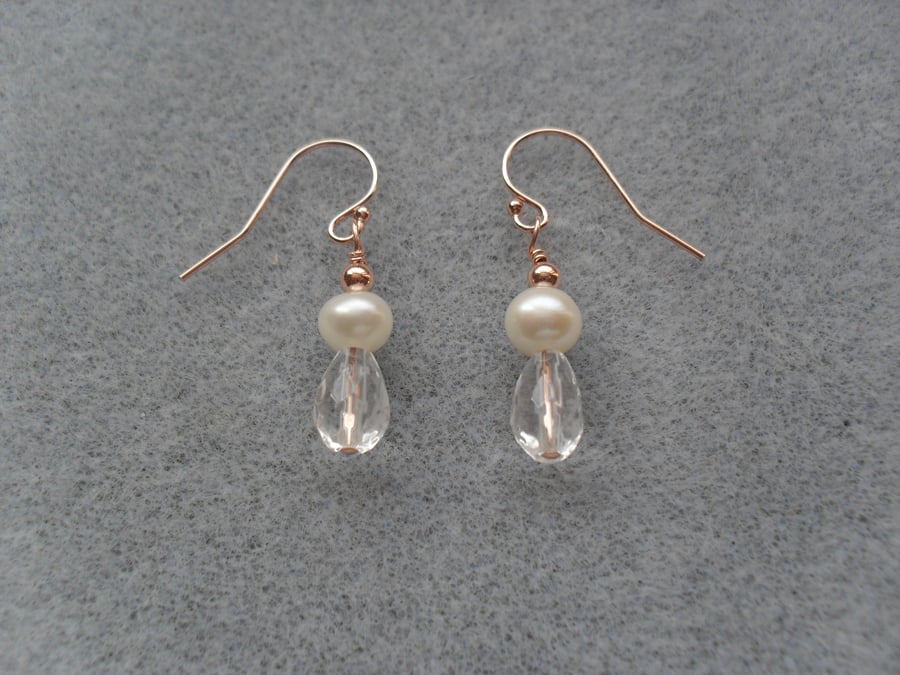 Rose Gold Filled Quartz and Pearl Earrings