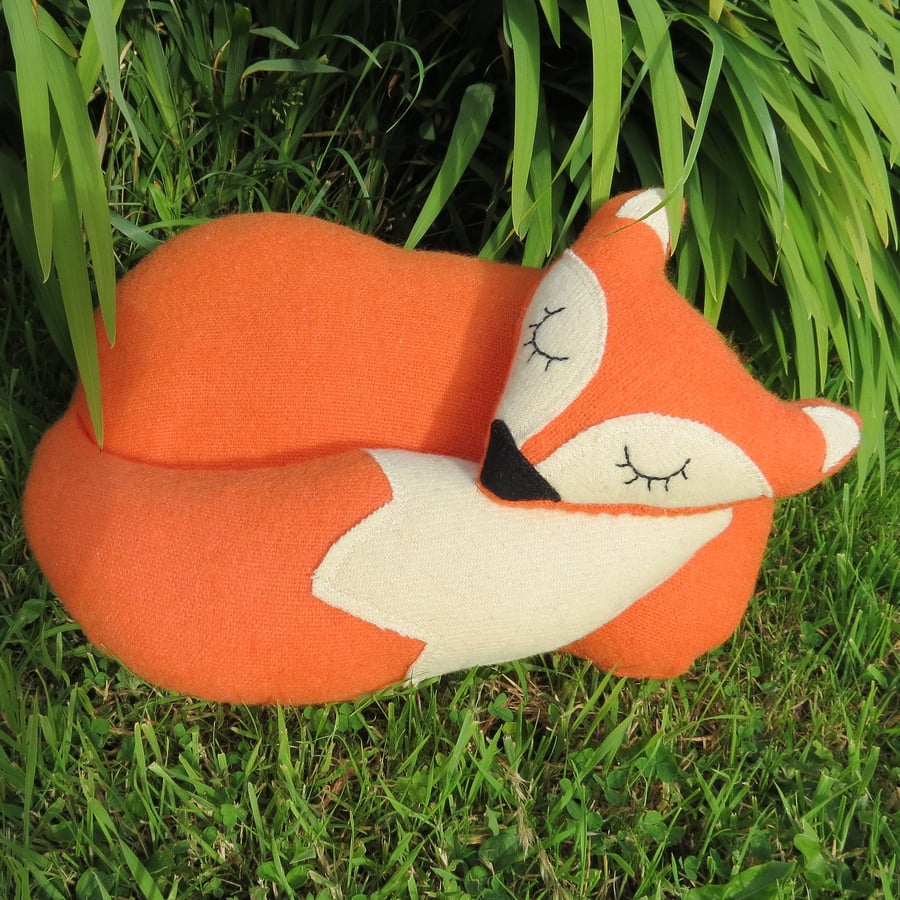 Orange Fox.  A snoozy fox cushion.  39cm in length.  (15.5 inches)