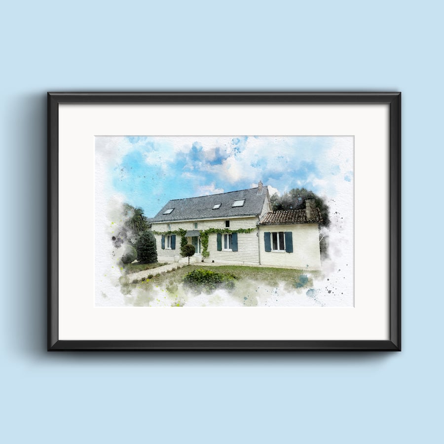 Watercolour Style House Portrait, New Home Gift, Custom Home Portrait From Photo