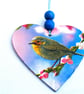 Robin Decoupaged wooden heart wall decoration. - Image 6