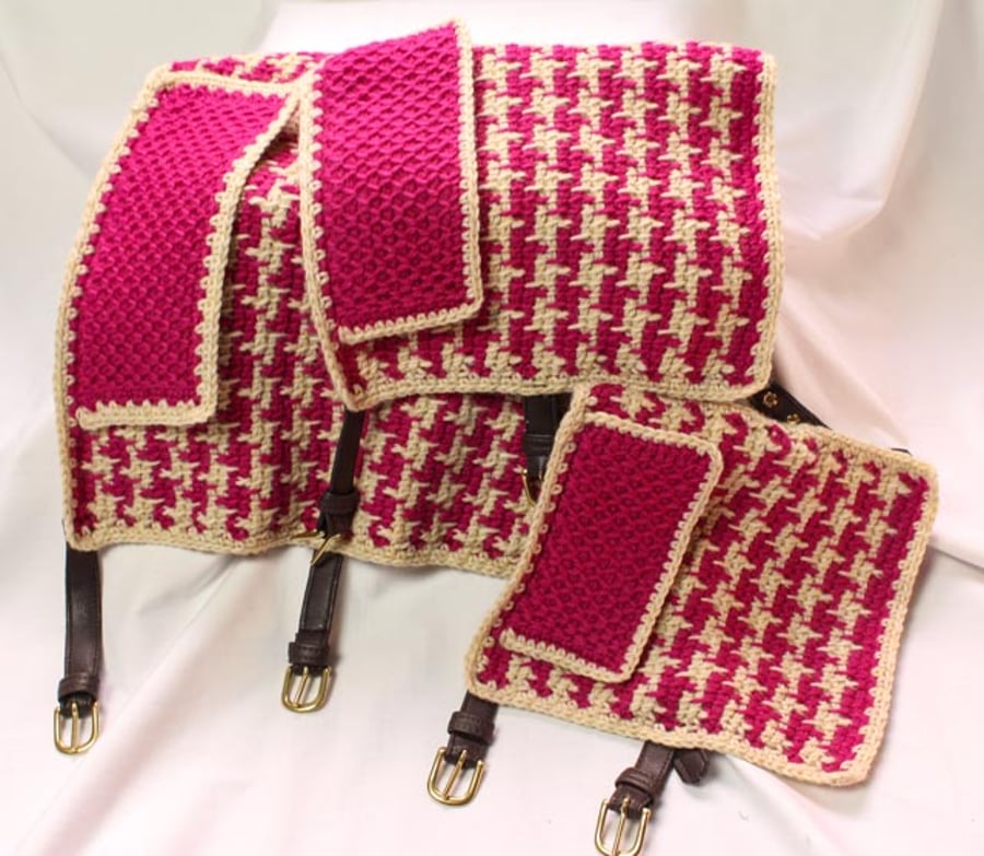Pink and Cream Wool Dog Coat, Houndstooth Dog Jumper For Small To Medium Dogs