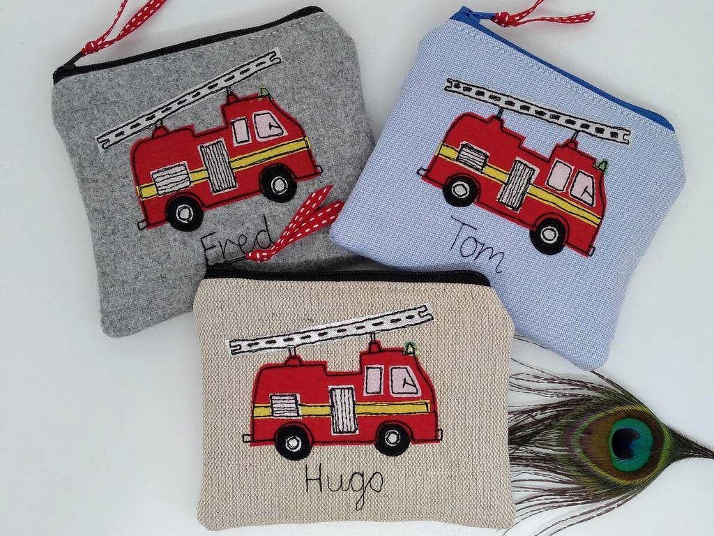 Personalised Fire Engine Wallet - Custom Fire Truck Coin Purse - Boys gift