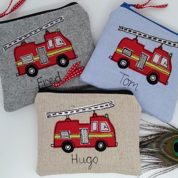 Personalised Fire Engine Wallet - Custom Fire Truck Coin Purse - Boys gift