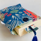 Book sleeve and bookmark. Gift for book-lover. Blue and coral with elephants